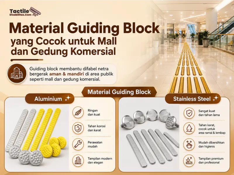 Material guiding block stainless steel dan aluminium untuk mall