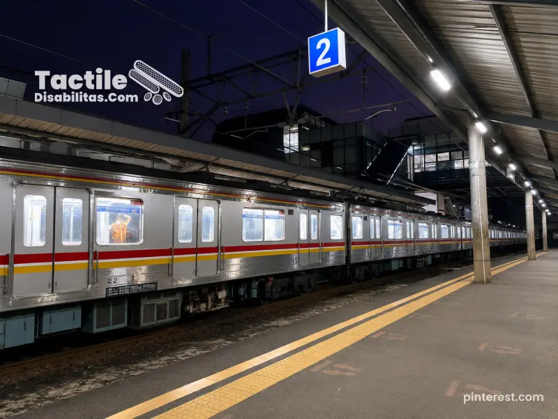 Pemasangan guiding block sesuai standar di area stasiun kereta