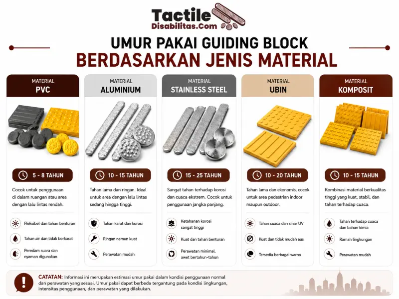Perbandingan umur pakai guiding block berdasarkan jenis material